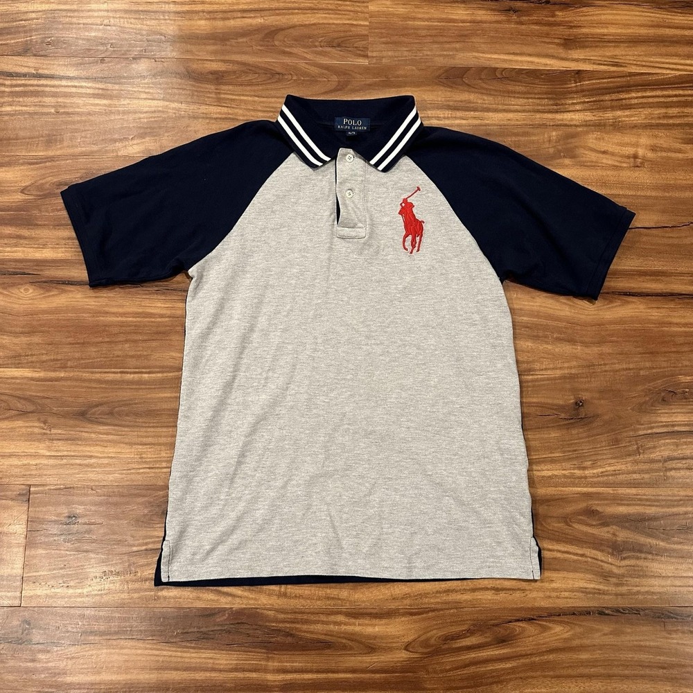 Polo Ralph Lauren Polo Shirt Youth XL 18-20 Blue Gray Colorblock Big Pony